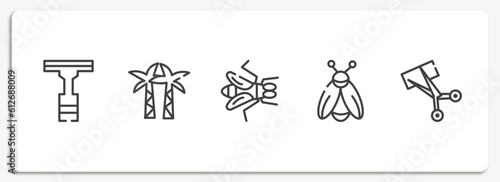 pet grooming outline icons set. thin line icons sheet included null, palm tree, gadfly, firefly, trimming vector.