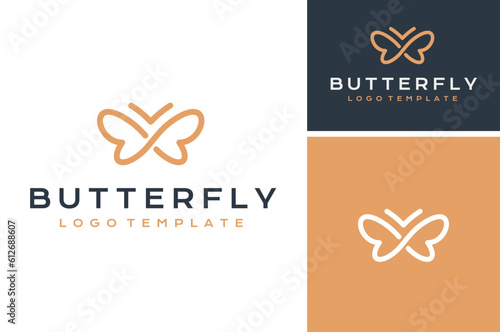 Elegant Initial Letter B Beauty Butterfly wingspan with Simple Modern Mono Line Art Style Logo Design