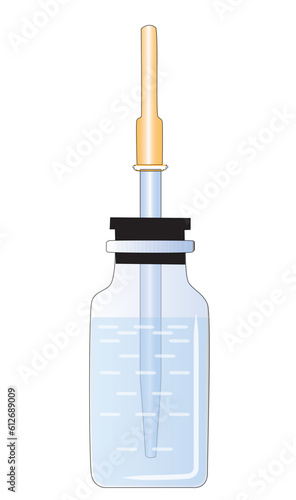 2D illustration of a reactive flask with a pipette