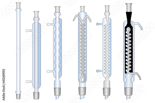 2D illustration of laboratory refrigerators used to rapidly cool and condense vapors produced when liquids boil