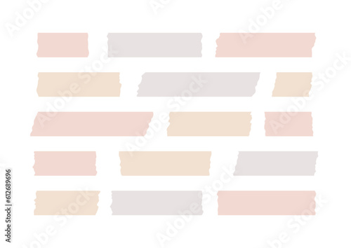 Washi tapes set. Adhesive ragged borders clipart. Piece of paper for scrapbooking, decor, tag. Empty isolated strip. Vector simple illustration