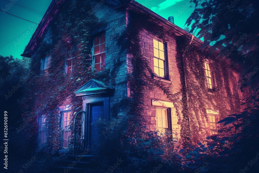 Obraz premium old manor house overgrown with ivy plants created with Generative AI technology