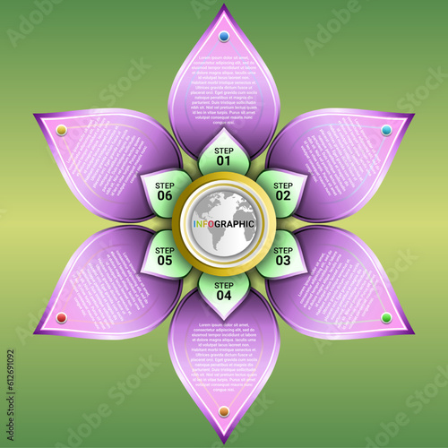 flower infographic template with diagram 6 steps. design template for timeline infographics. diagrams, flowcharts, and business operations