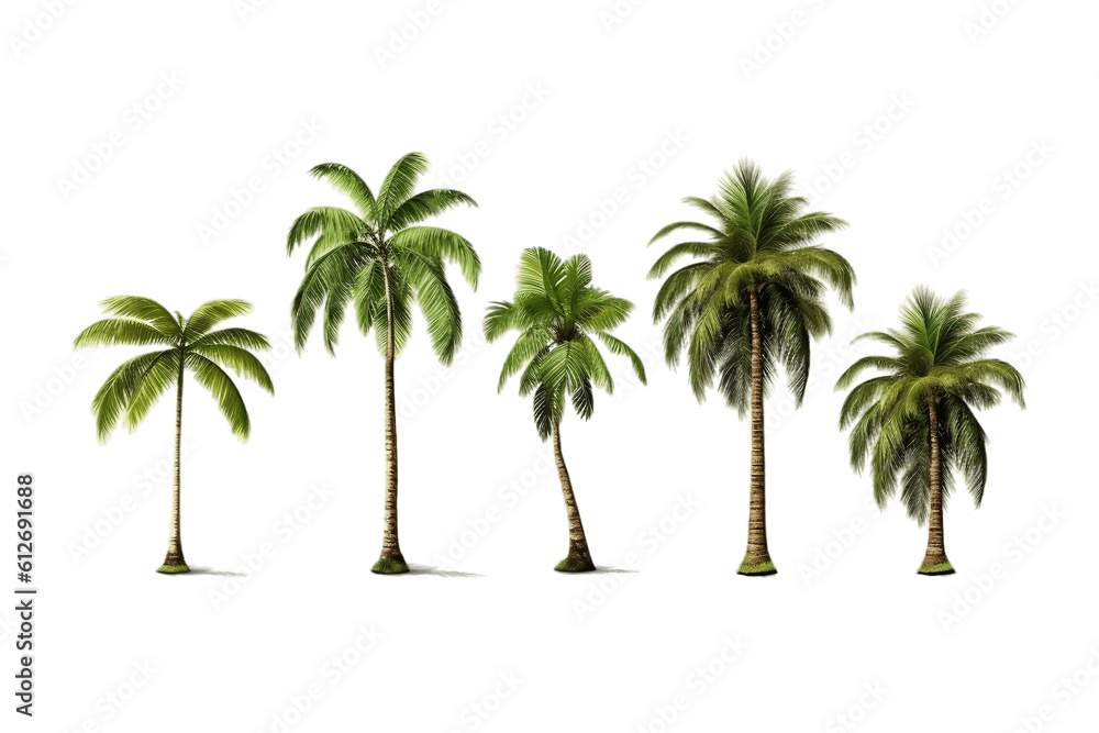 Set of Coconut Trees Isolated on Transparent Background. Generative AI - obrazy, fototapety, plakaty 