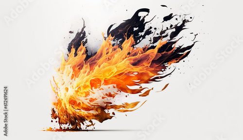 fire explosion on white background created with Generative Ai technology 