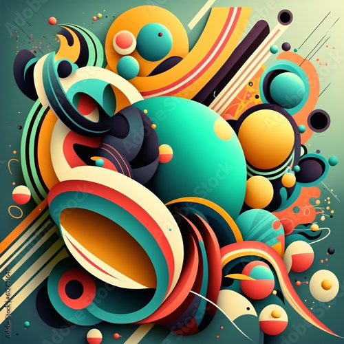 Abstract futuristic contemporary modern cosmic design in cartoon style with spheres  stripes and lines.