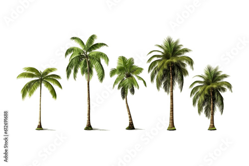 Set of Coconut Trees Isolated on Transparent Background. Generative AI