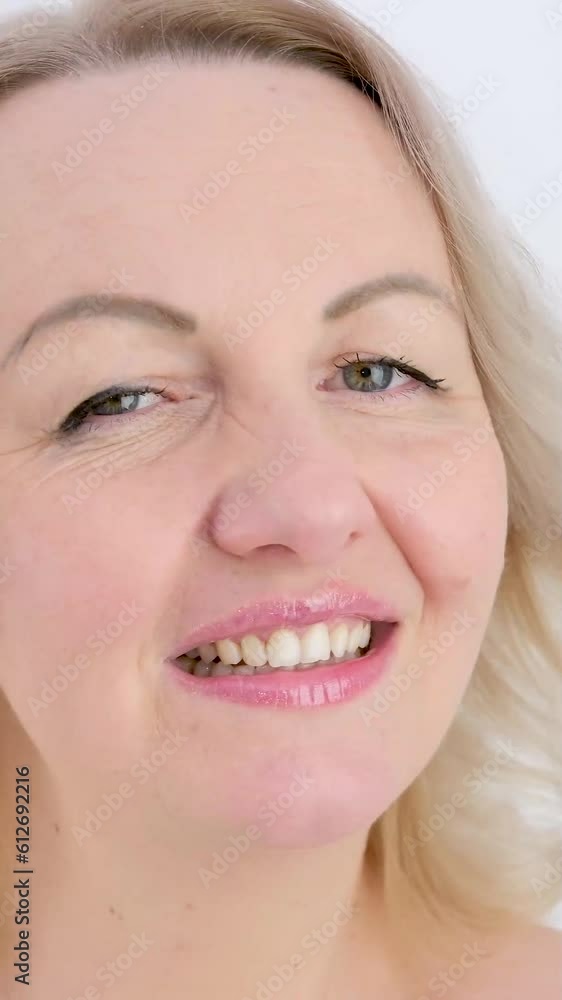 sincere Blissful smile pleasure woman face on white background dancing to music closing eyes shaking head blonde high smiling tenderness beauty middle age cheerful sincere Blissful smile pleasure woman face on white background dancing to music closing eyes shaking head blonde high smiling tenderness beauty middle age cheerful