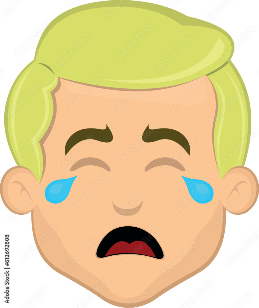 vector illustration face of blond man cartoon sad, crying with tears in his eyes vector illustration face of blond man cartoon sad, crying with tears in his eyes