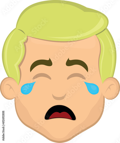 vector illustration face of blond man cartoon sad, crying with tears in his eyes