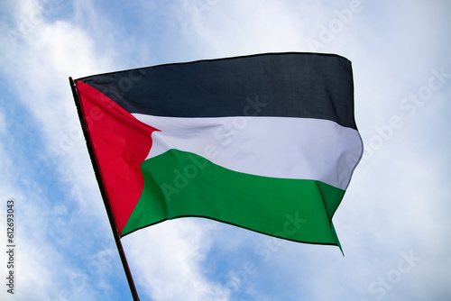 Foto Close up view of the flag of Palestine waving in the wind