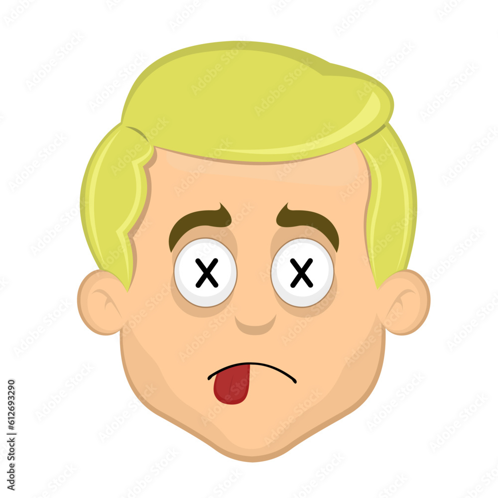 vector illustration face of a dead blond man cartoon, with crosses in the eyes and tongue out vector illustration face of a dead blond man cartoon, with crosses in the eyes and tongue out