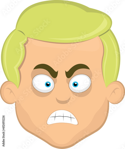 vector illustration face of a blond blue eyes cartoon man with an angry expression