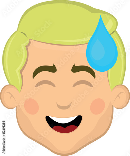 vector illustration face blond man cartoon embarrassed with a drop of sweat on his head