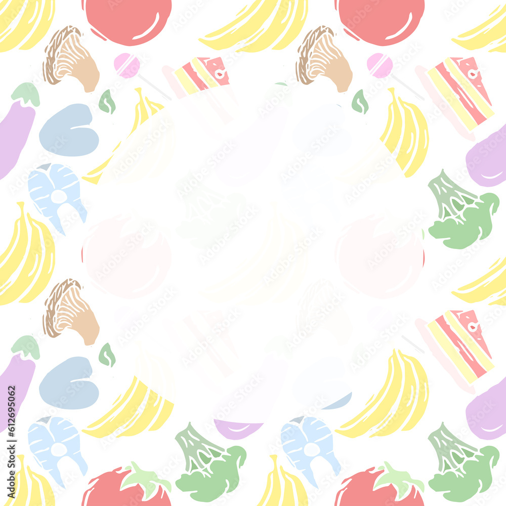 Food backgrond with place for text. Drawn food illustration Food backgrond with place for text. Drawn food illustration