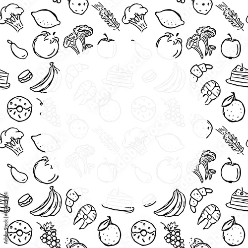 Food backgrond with place for text. Drawn food illustration