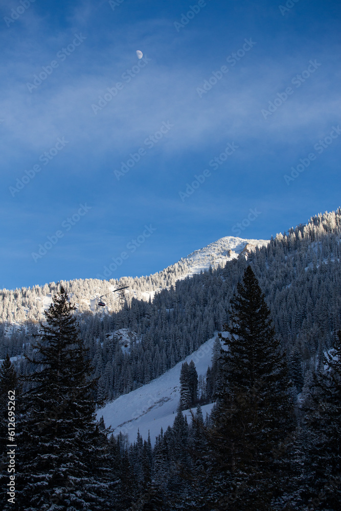 Moon and Ski Resort in Late Afternoon Snowbird Utah