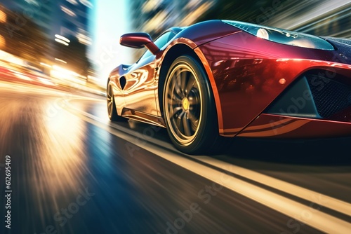 Low angle view of luxury sports car in motion. Generative AI, Generative AI © Cavan