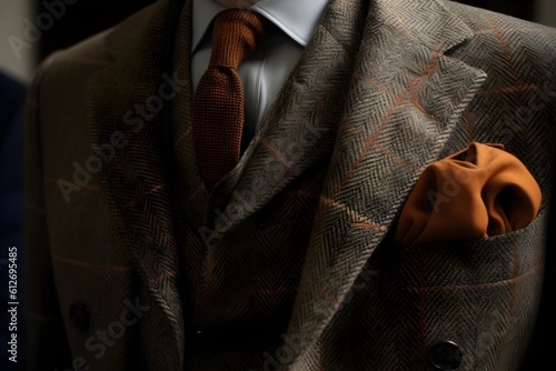A stylish man dressed in a tweed suit and tie. photo