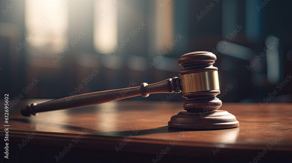 Gavel of justice on blurred background. Generative AI Gavel of justice on blurred background. Generative AI