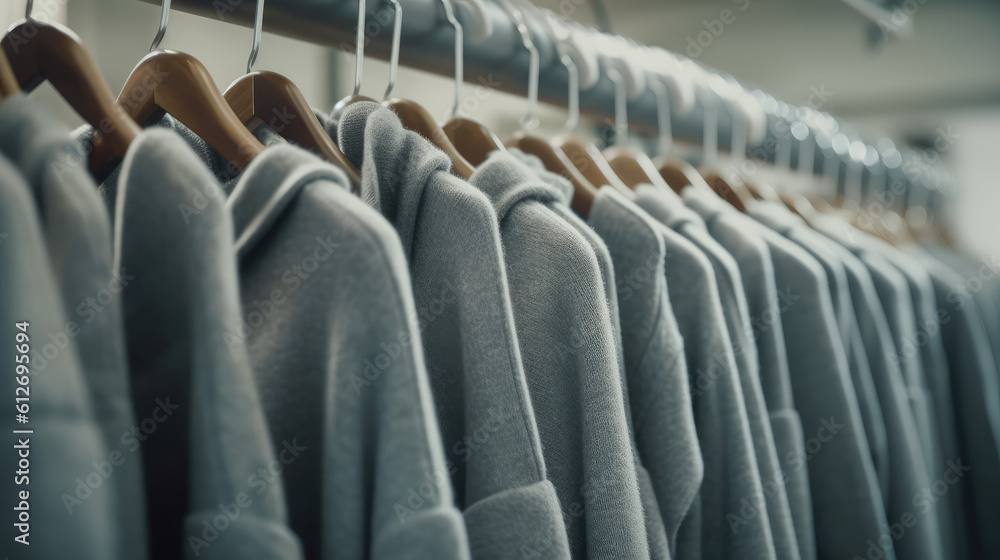 Obraz premium Gray clothing on the hangers. Generative AI