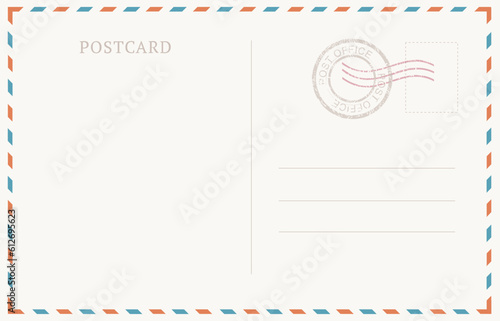 Envelope Postcard Template with Mail Stamp and Place for Message Vintage Paper Texture. Vector illustration of Post Card