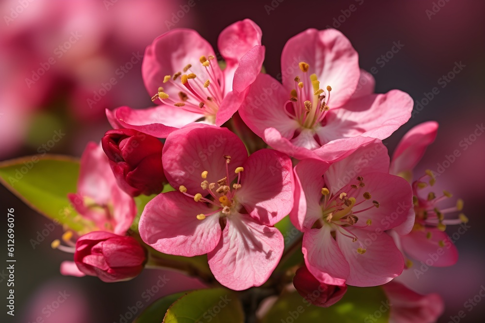 A close-up photograph featuring flowering crabapple flowers. A close-up photograph featuring flowering crabapple flowers.