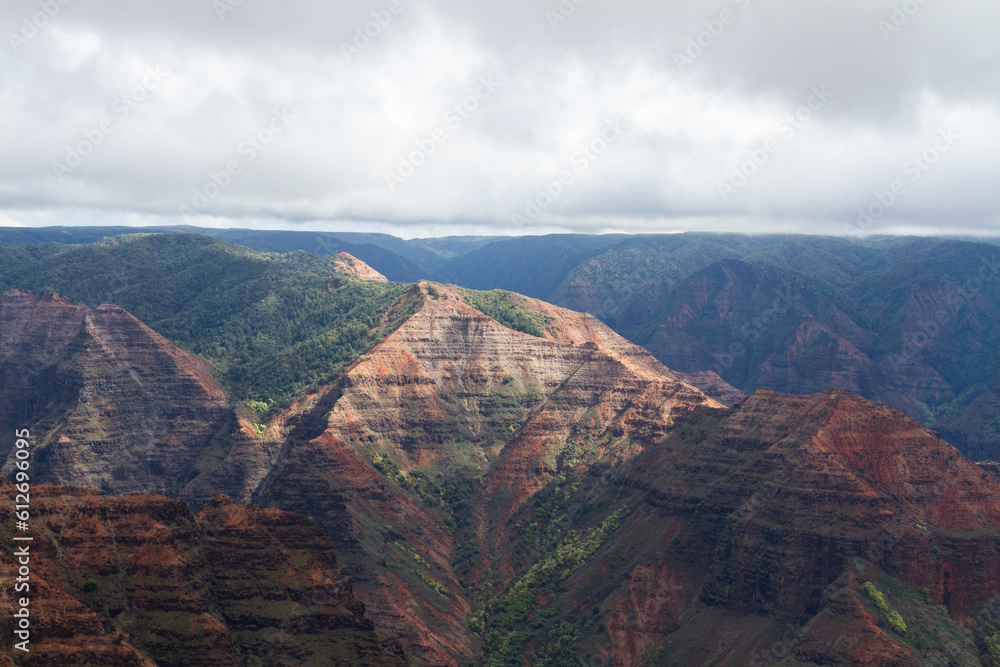 Red and Green Mountain Canyon Landscape in Kauai Hawaii