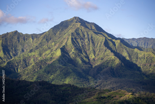 Early Morning Light Shines on Tropical Mountains in Kauai Hawaii