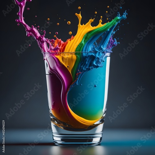 a shot glass of rainbow paint, colorsplash, generative ai