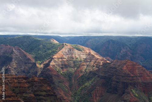Red and Green Mountain Canyon Landscape in Kauai Hawaii