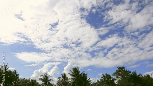Time lapse,Landscape the movement of white clouds and sunlight on blue sky background.
