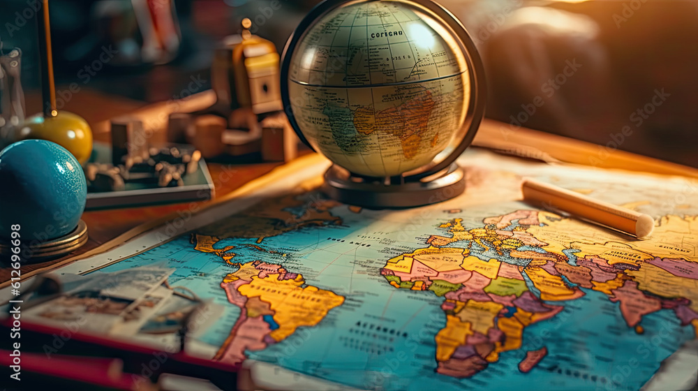 Travel planning concept on map. Generative AI Travel planning concept on map. Generative AI