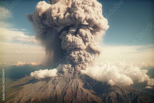 Giant Ash Cloud Erupting Volcano For Graphic And Background Created With The Help Of Artificial Intelligence © Damianius