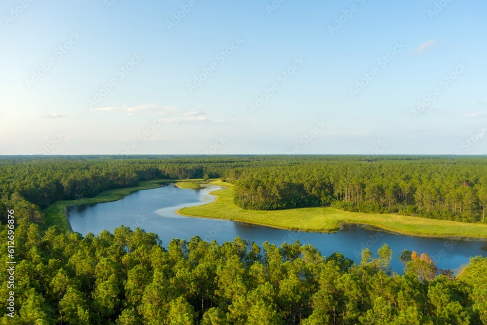 Aerial view of a pond near Bamahenge in Elberta, Alabama