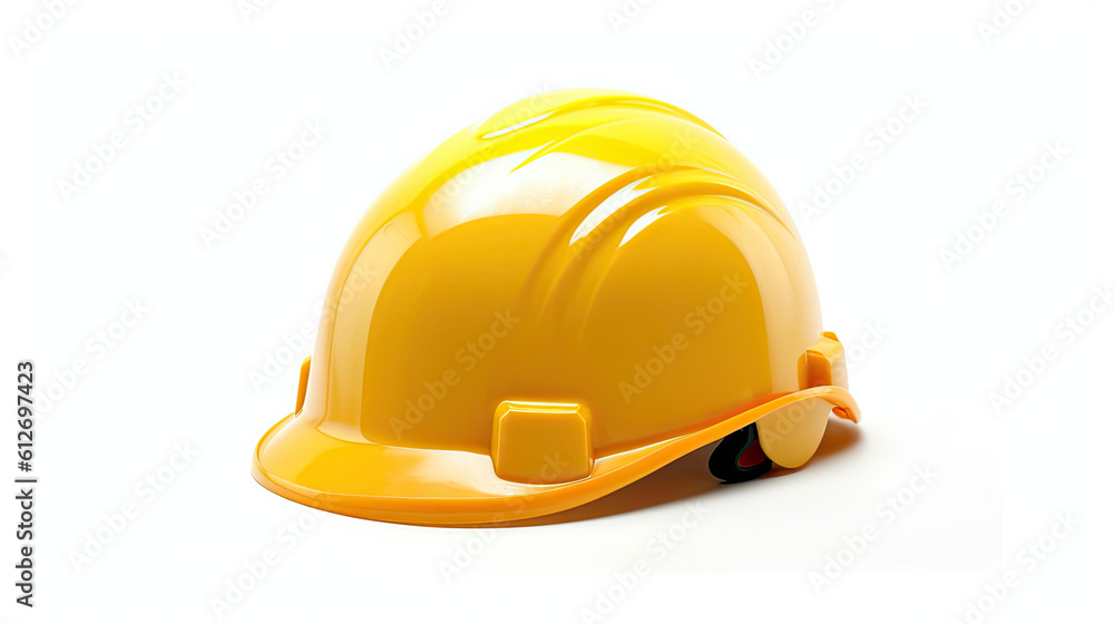 Fototapeta premium Yellow safety helmet isolated on white background. Generative AI