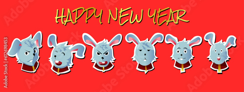 chinesee new year sticker set with rabbit illustration photo