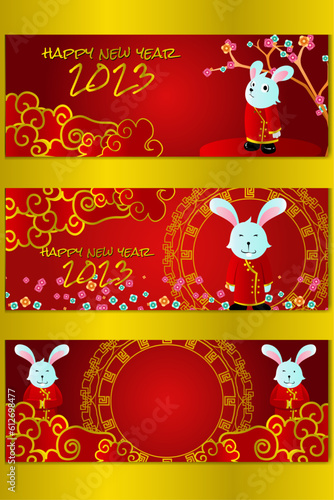 Chinesee new year banner with rabbit illustration photo