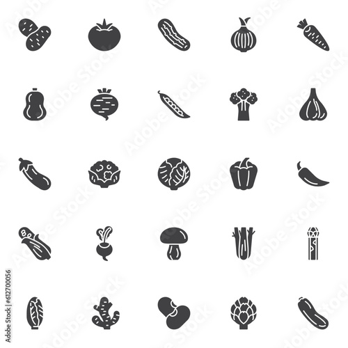 Fresh vegetables vector icons set