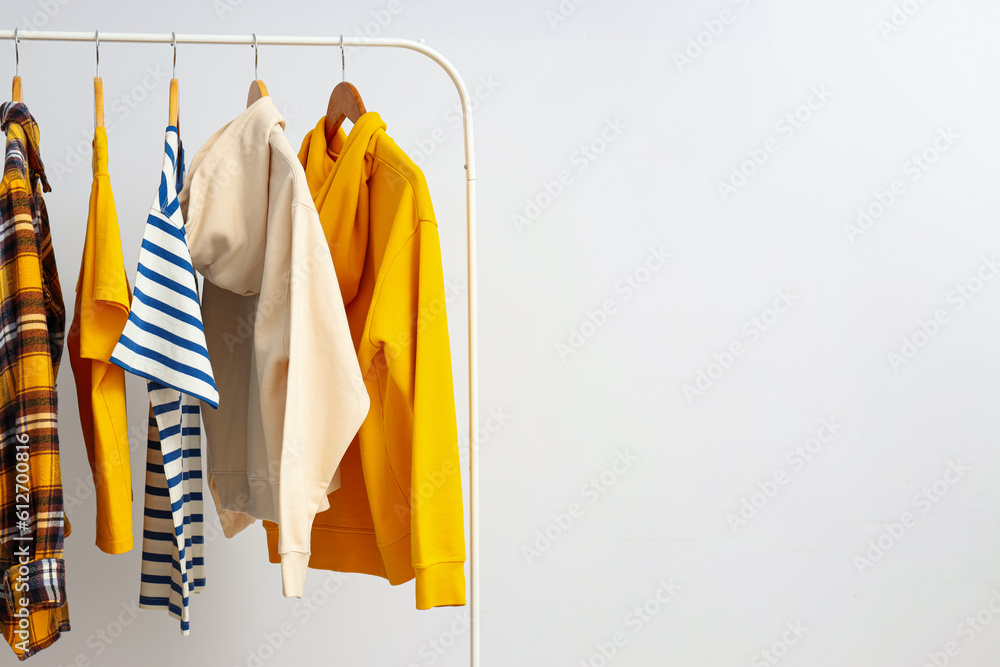 Obraz premium Wardrobe rack with different clothes, concept of different clothes