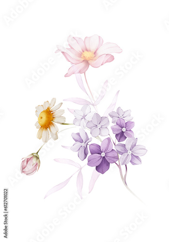 Bouquet of flowers on a white background. Watercolor illustration for greeting card © Karma