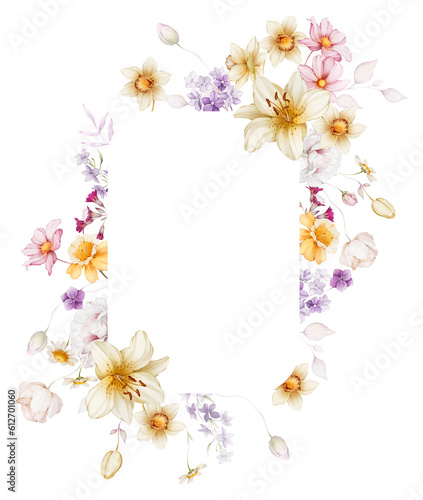 Floral frame with wildflowers on white background © Karma