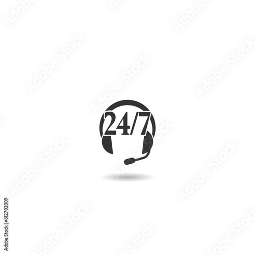 Headphone 24 hour service icon with shadow