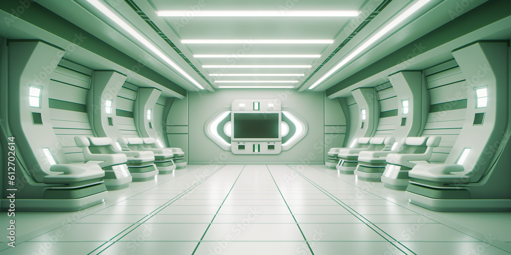 Obraz premium A row of white chairs in a room. Generative AI.