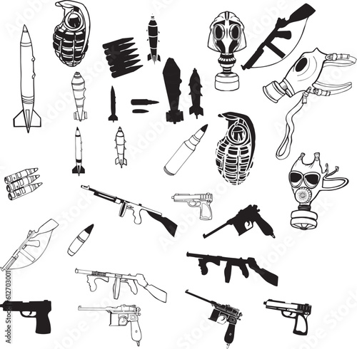Army war equipment vector pack 