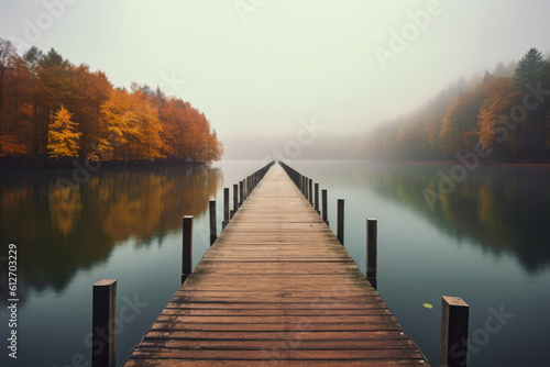 foggy lake and long pier, Generative AI © HiroSund