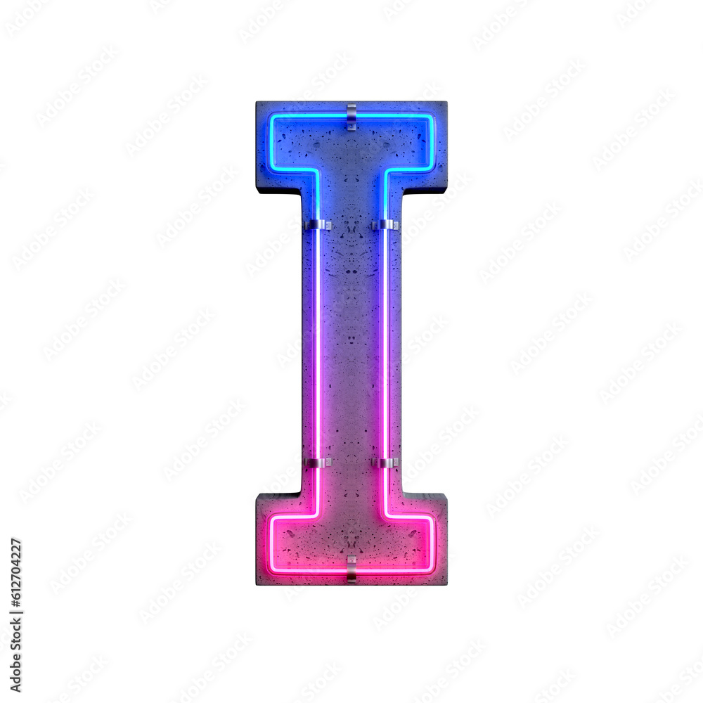 Concrete neon light alphabet I on transparent background, PNG file Concrete neon light alphabet I on transparent background, PNG file