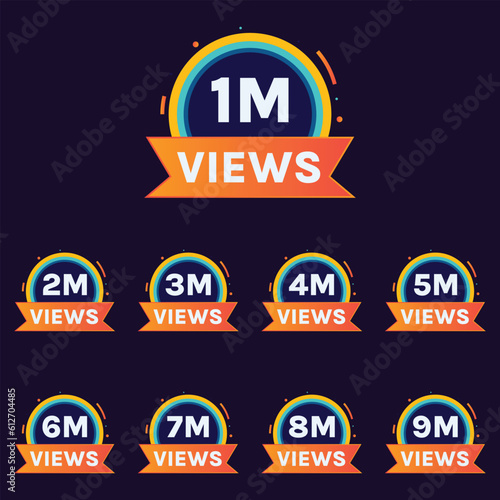 views celebration banner design for thumbnail design 1m to 9 million plus views badge set