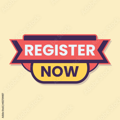 register now speech bubble label