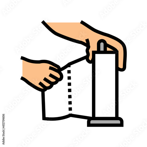 hand tearing paper towel color icon vector. hand tearing paper towel sign. isolated symbol illustration